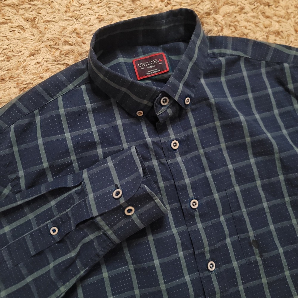 UNTUCKit Corison Shirt Mens Small Navy Green Plaid Button Down 40654